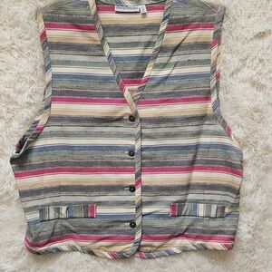 Vintage 90s Striped Colorful Vest By David Brooks Plus Size 18